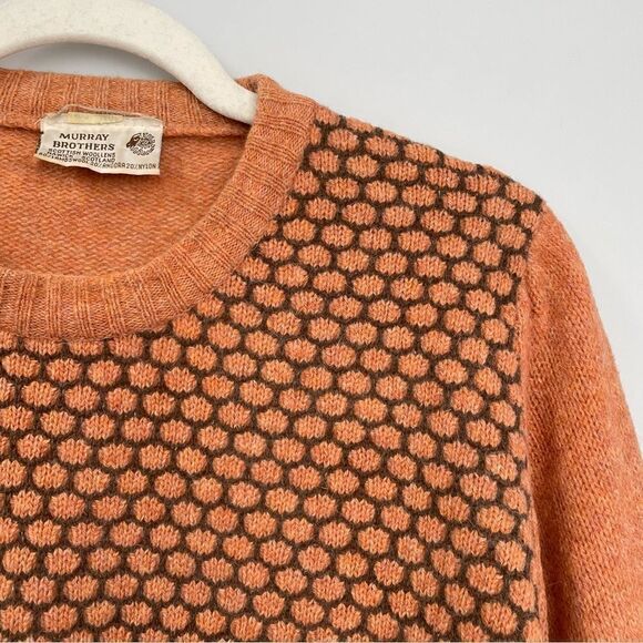 [L] Vintage Murray Brothers Scottish Wool Knit Sweater Orange & Brown 70s Print - Picture 5 of 15